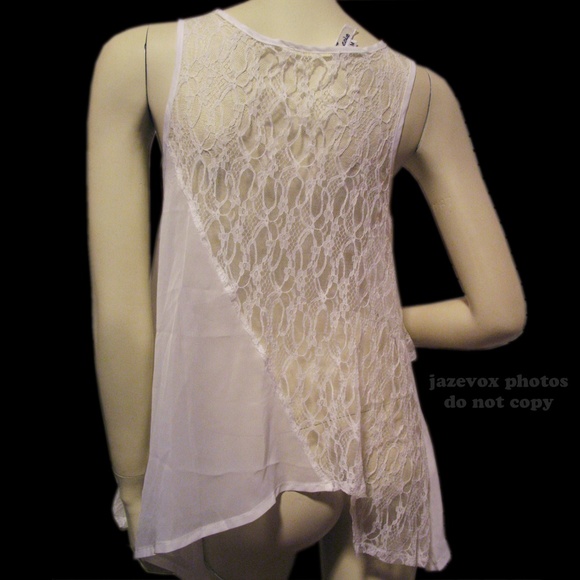 NWT w/Flaw CECICO Ruffle Sheer Tank Top M Lace White Fairy Fairycore Resort Wear - Picture 6 of 8